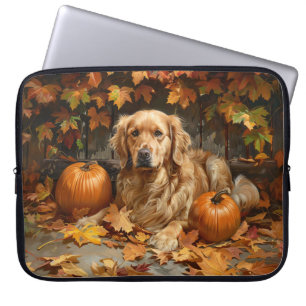 Autumn Golden Retriever Fall Pumpkins Laptop Sleeve