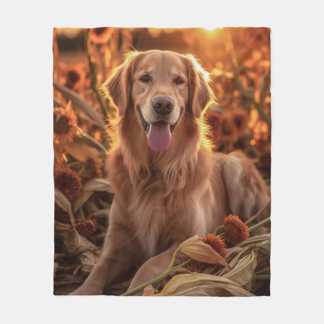 Autumn Golden Retriever Fleece Blanket (Front)