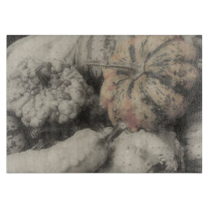 Autumn Gourds In Black And White Cutting Board