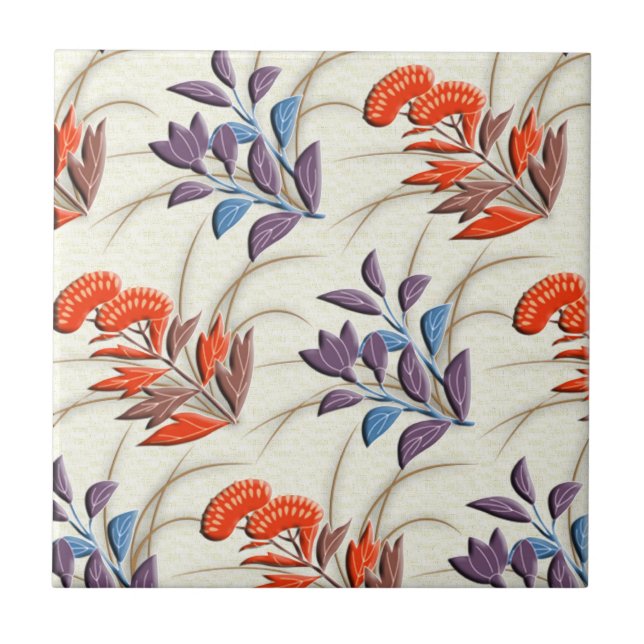 Autumn grasses japanese pattern ceramic tile (Front)