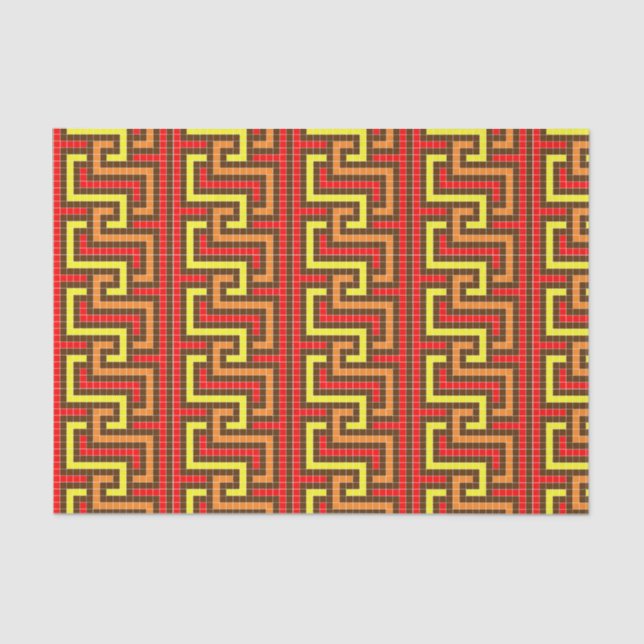 Autumn Greek Key Red Yellow Orange Tissue Paper (Front)