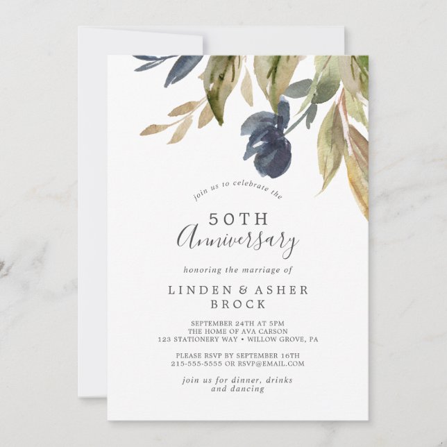 Autumn Greenery 50th Wedding Anniversary Invitation (Front)