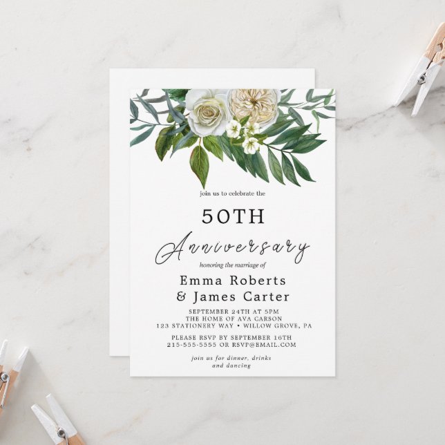 Autumn Greenery 50th Wedding Anniversary  Invitation (Front/Back In Situ)