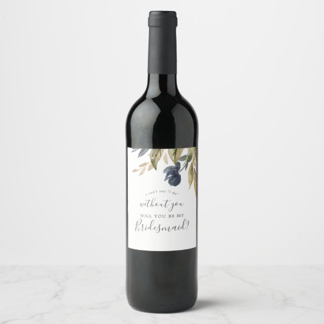 Autumn Greenery Bridesmaid Proposal Wine Label (Front)