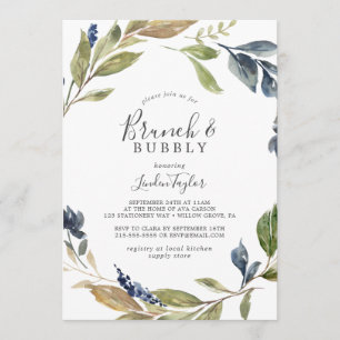 Autumn Greenery Brunch and Bubbly Bridal Shower Invitation