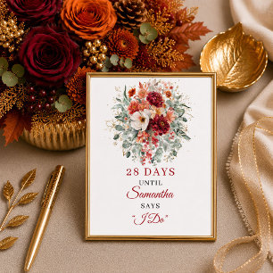 Autumn greenery burgundy bridal shower countdown poster