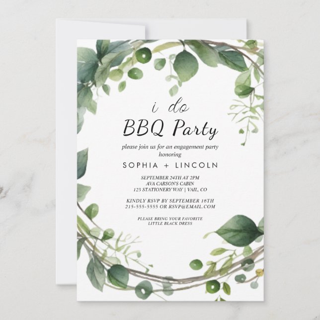 Autumn Greenery "I Do BBQ" Engagement Party  Invitation (Front)