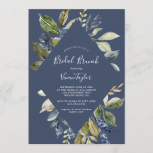 Autumn Greenery Navy Bridal Brunch Invitation