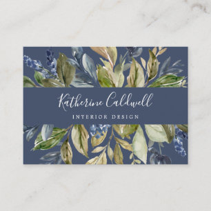 Autumn Greenery   Navy Business Card