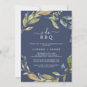 Autumn Greenery   Navy I Do BBQ Engagement Party Invitation