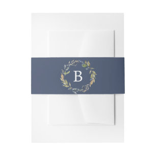 Autumn Greenery   Navy Monogram Wedding Invitation Belly Band