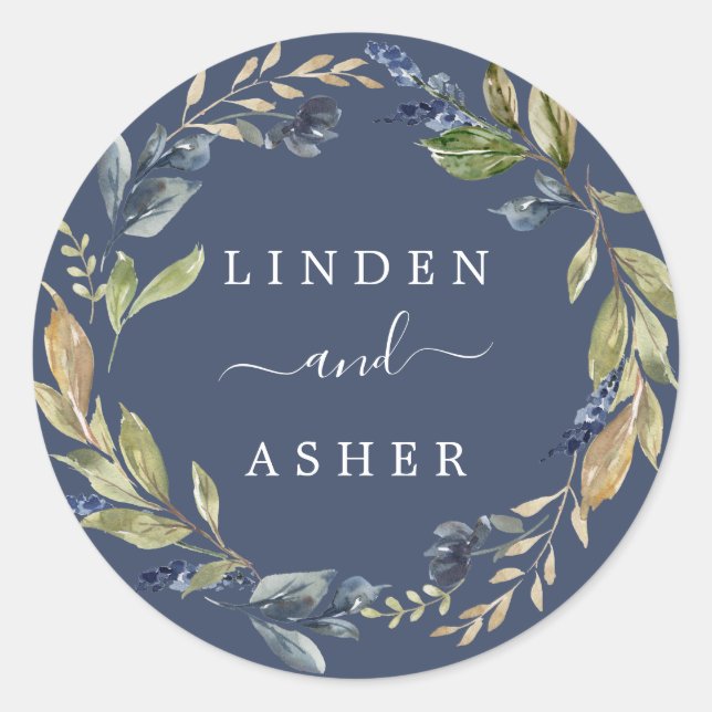 Autumn Greenery | Navy Wedding Envelope Seals (Front)