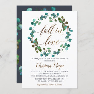 Autumn Greenery Wreath Fall in Love Bridal Shower Invitation