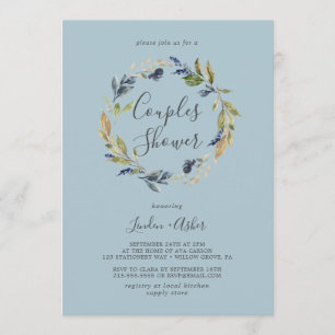 Autumn Greenery Wreath Slate Couples Shower Invitation