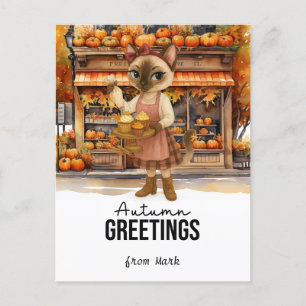 Autumn Greeting from Cat Lovers Bakery  Holiday Postcard