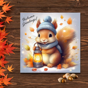 Autumn Greetings Cute Red Squirrel  Card
