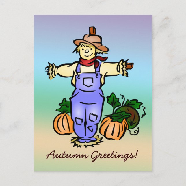 Autumn Greetings Scarecrow Postcard (Front)