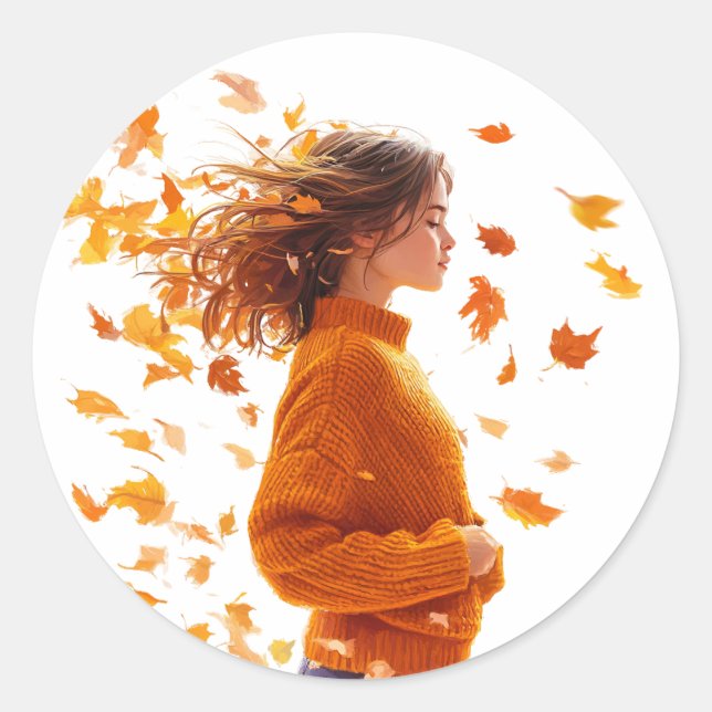 Autumn gril classic round sticker (Front)