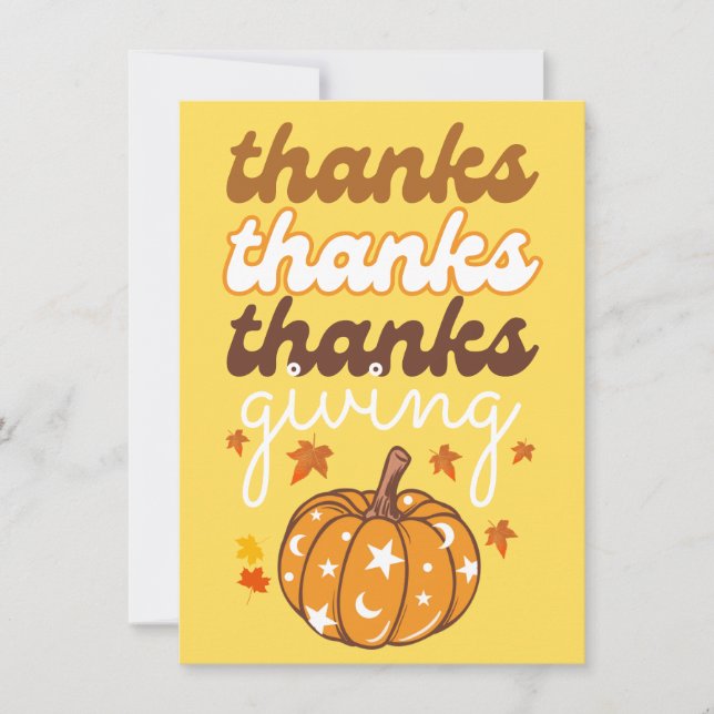 Autumn Groovy Pumpkin Leaves Holiday Thanksgiving Card (Front)