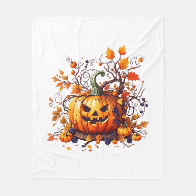 autumn Halloween funny pumpkin Fleece Blanket (Front)