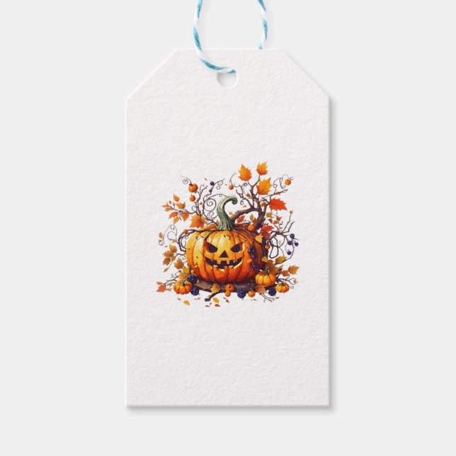 autumn Halloween funny pumpkin Gift Tags (Front)