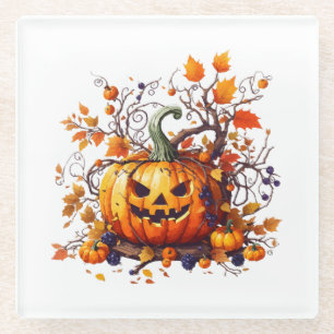 autumn Halloween funny pumpkin Glass Coaster