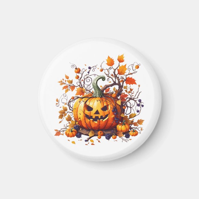 autumn Halloween funny pumpkin Magnet (Front)