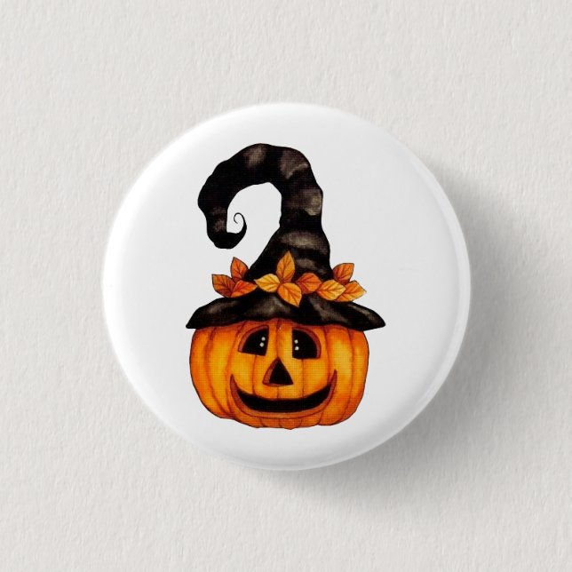 Autumn Halloween Jack-o-Lantern Pumpkin Button (Front)