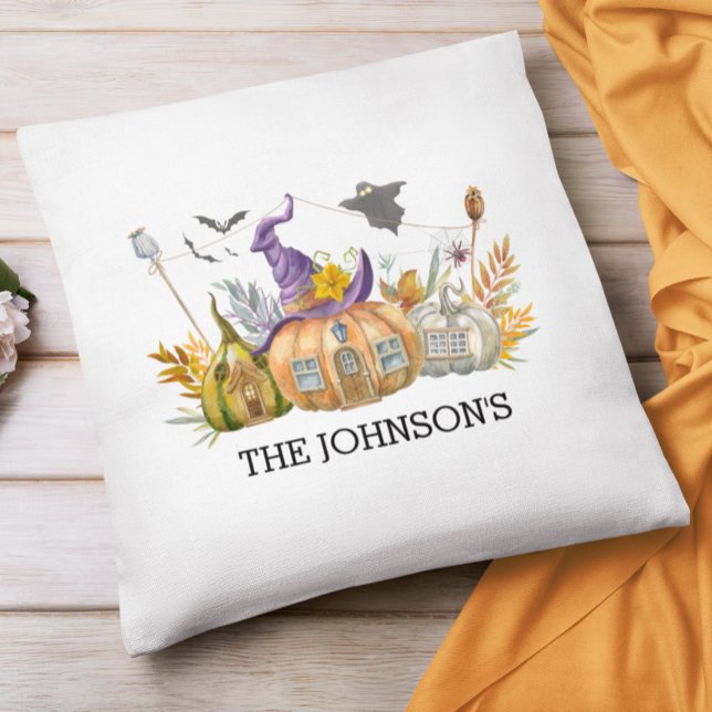 Autumn Halloween Pumpkin House Monogram  Cushion (Creator Uploaded)