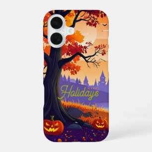 Autumn Halloween Pumpkin Sunset Holiday Scene iPhone 16 Case