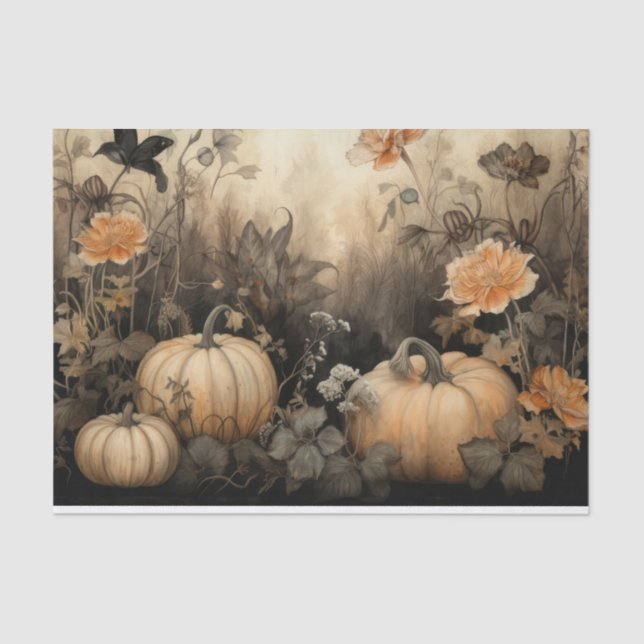 Autumn Halloween Pumpkin with Flowers Decoupage Tissue Paper (Front)