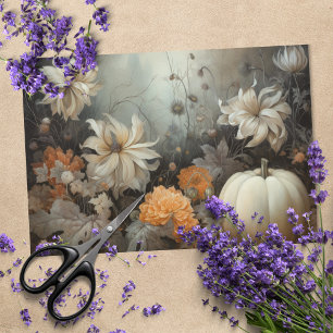 Autumn Halloween Pumpkin with Flowers Decoupage Tissue Paper