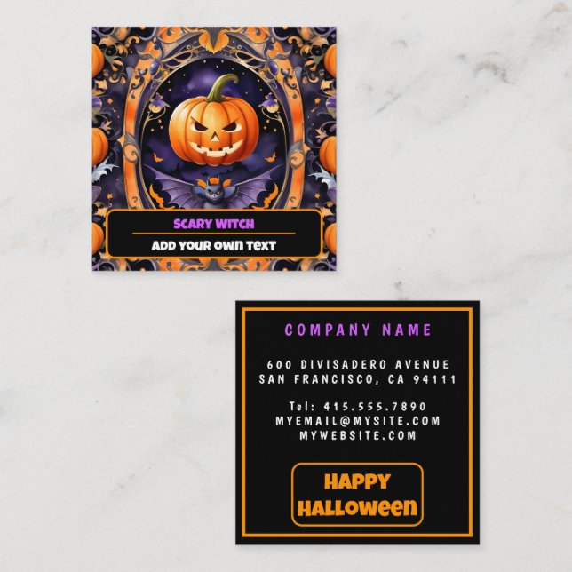 Autumn Halloween Trendy Pumpkin Collection Square Business Card (Front/Back)