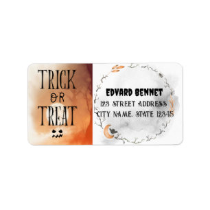 Autumn Hallowen Moon Bat Ghost Label