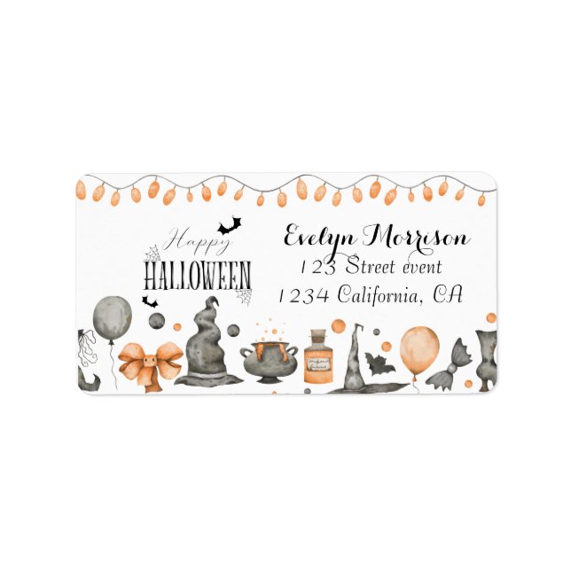 Autumn Hallowen Moon Bat Ghost Label (Front)