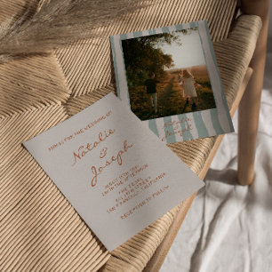 Autumn Hand Written Pinstripes Photo Wedding Invitation