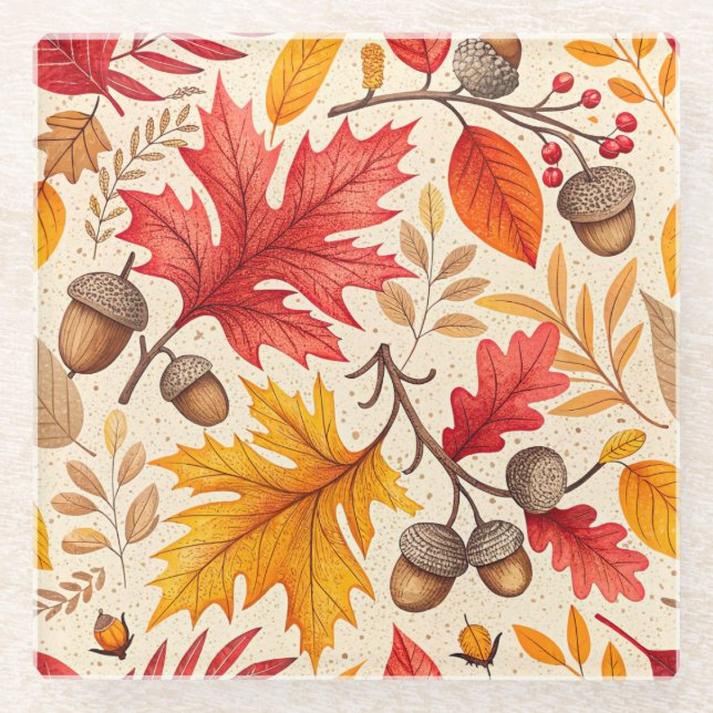 Autumn Harmony: A Colourful Fall Pattern Glass Coaster (Front)
