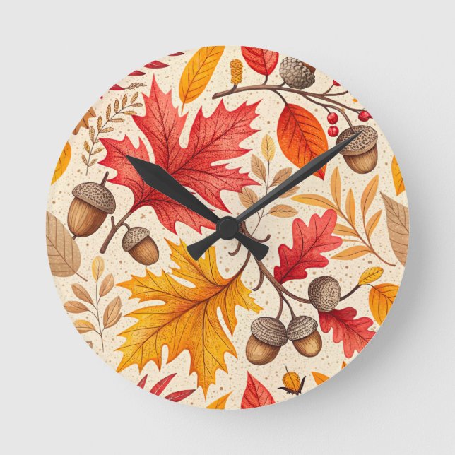 Autumn Harmony: A Colourful Fall Pattern Round Clock (Front)