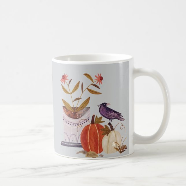 Autumn Harmony – Cosy Fall Crow and Pumpkins  Coffee Mug (Right)