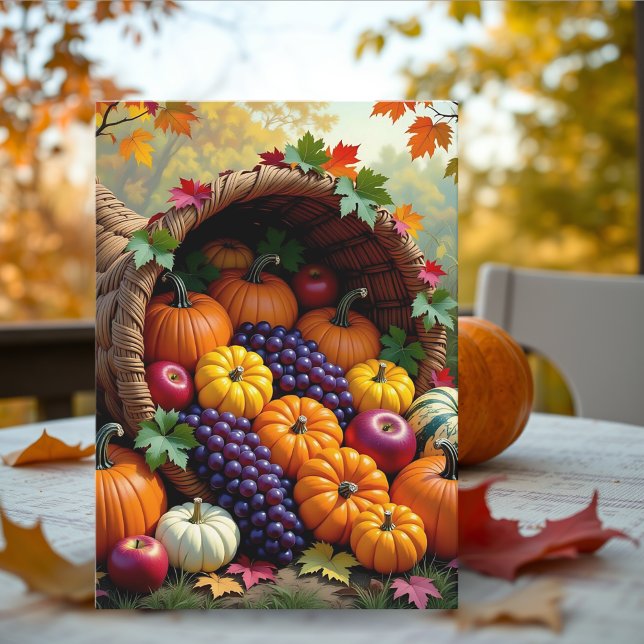 Autumn Harvest and Blessings Cornucopia  Card (Creator Uploaded)