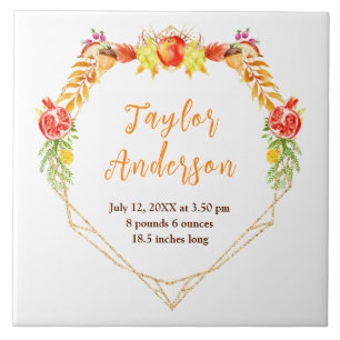 Autumn Harvest Baby Birth Stats Ceramic Tile