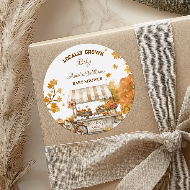 Autumn Harvest Baby Shower Party Classic Round Sticker (Creator Uploaded)