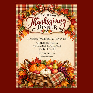 Autumn Harvest Basket Thanksgiving Dinner Invitation
