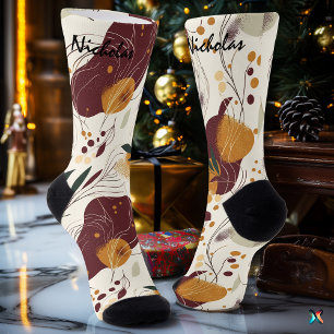 Autumn Harvest Bloom in Cream, Burgundy, & Mustard Socks