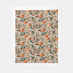 Autumn Harvest Botanical Pattern – Pumpkins, Maple Fleece Blanket