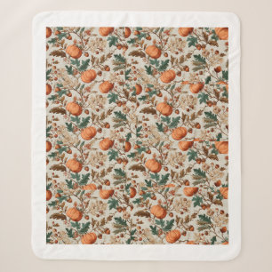 Autumn Harvest Botanical Pattern – Pumpkins, Maple Sherpa Blanket