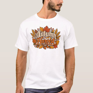Autumn Harvest Cat & Acorns Vintage T-Shirt