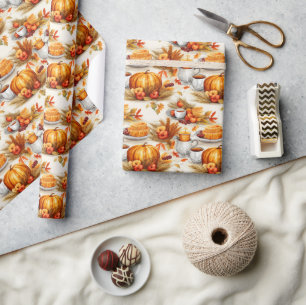 Autumn Harvest Coffee & Pumpkin Spice Wrapping Paper