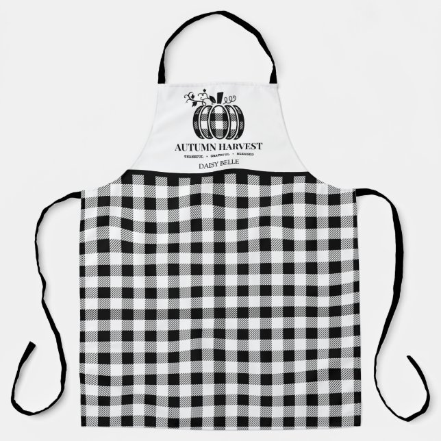 Autumn Harvest Fall Pumpkin Buffalo Plaid Apron (Front)