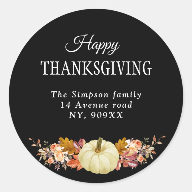 autumn harvest floral happy thanksgiving classic round sticker (Front)